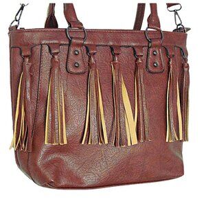 Brown Western Leather Tassle Fringe Front Adjustable Strap Shoulder Bag Cowgirl